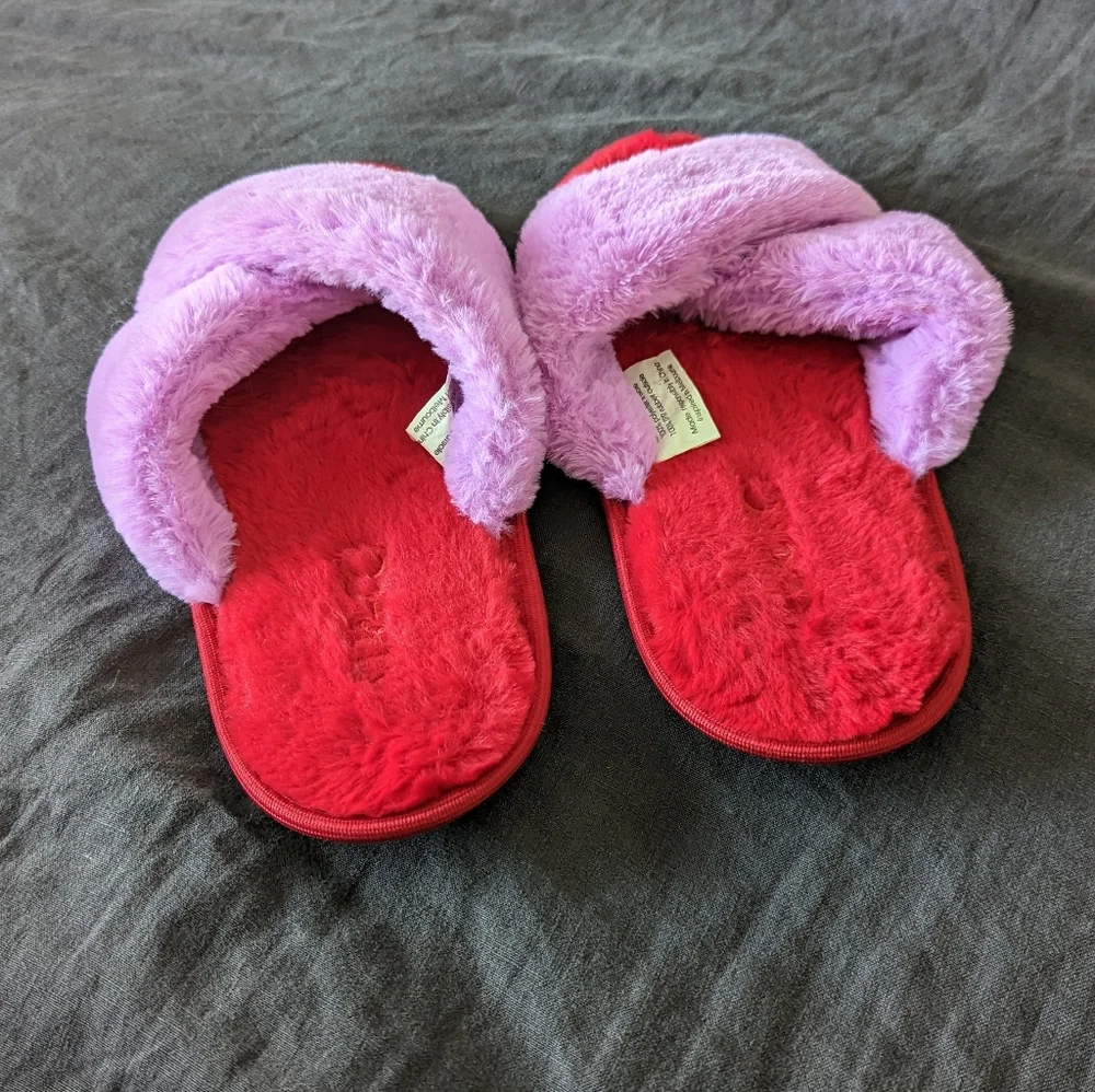 Kip&Co fluffy red & pink slippers, size 37/38 - Picture 5 of 6